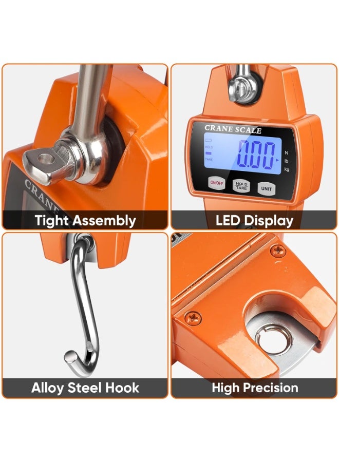 660lb Digital Hanging Scale with Cast Aluminum Case, Handheld 300Kg Mini Crane Scale with Hooks for Farm Hunting Fishing Outdoor (Orange) - Image 3