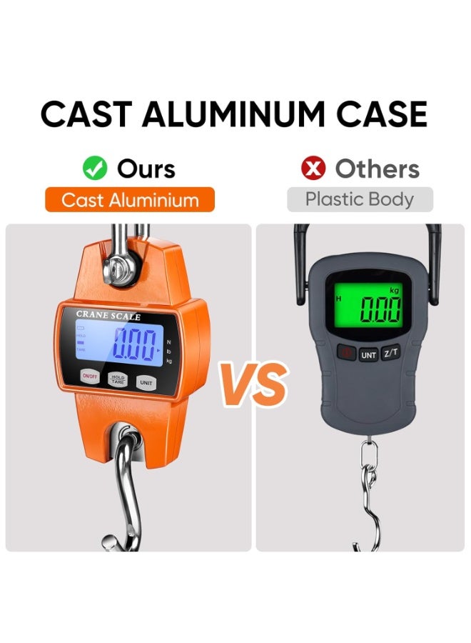 660lb Digital Hanging Scale with Cast Aluminum Case, Handheld 300Kg Mini Crane Scale with Hooks for Farm Hunting Fishing Outdoor (Orange) - Image 2
