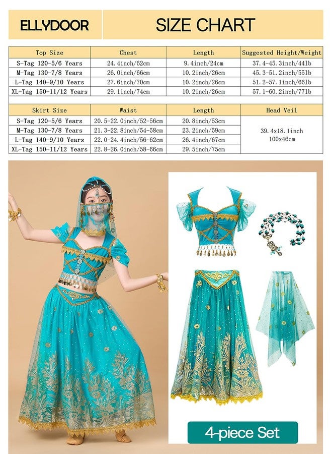 ELLYDOOR Princess Jasmine Costume for Girls Aladdin Dress UP Halloween Cosplay Party Belly Dance Outfit Blue, Tag 150 - Image 5