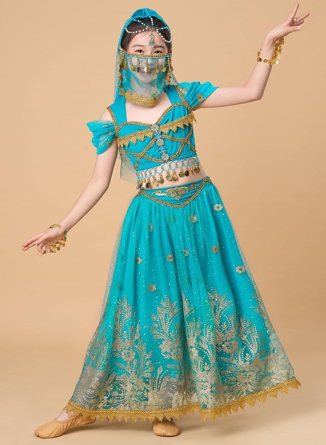ELLYDOOR Princess Jasmine Costume for Girls Aladdin Dress UP Halloween Cosplay Party Belly Dance Outfit Blue, Tag 150 - Image 4