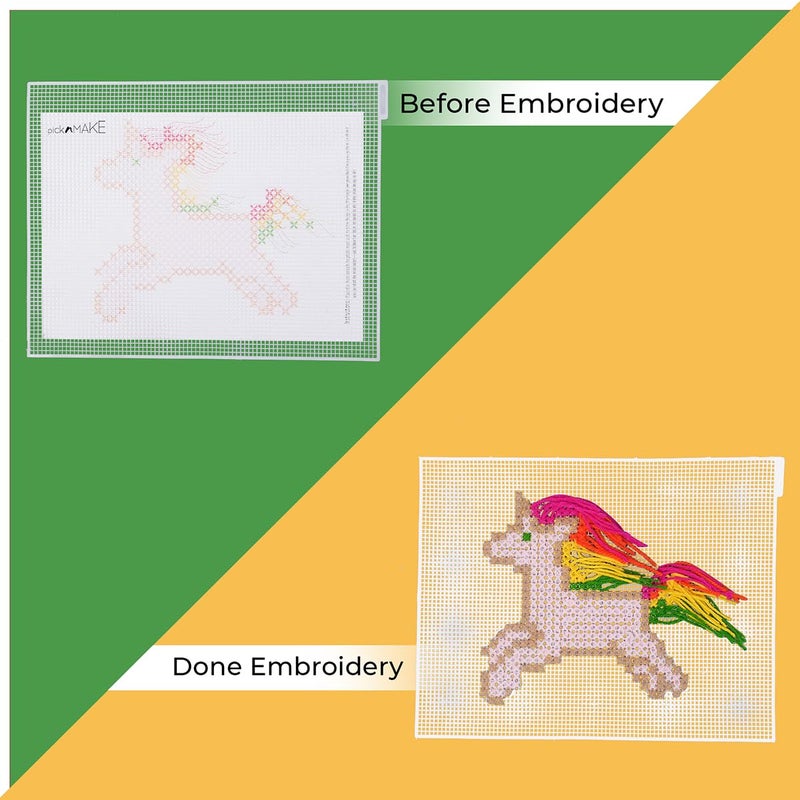 picknMAKE Cross Stitch Kit for Kids | Beginner DIY Unicorn Embroidery Craft Kit | DIY Learning & Hobby Craft Kit | Includes Plastic Mesh, Needle, Wool Yarn, Magic Pen & Instructions - Image 3