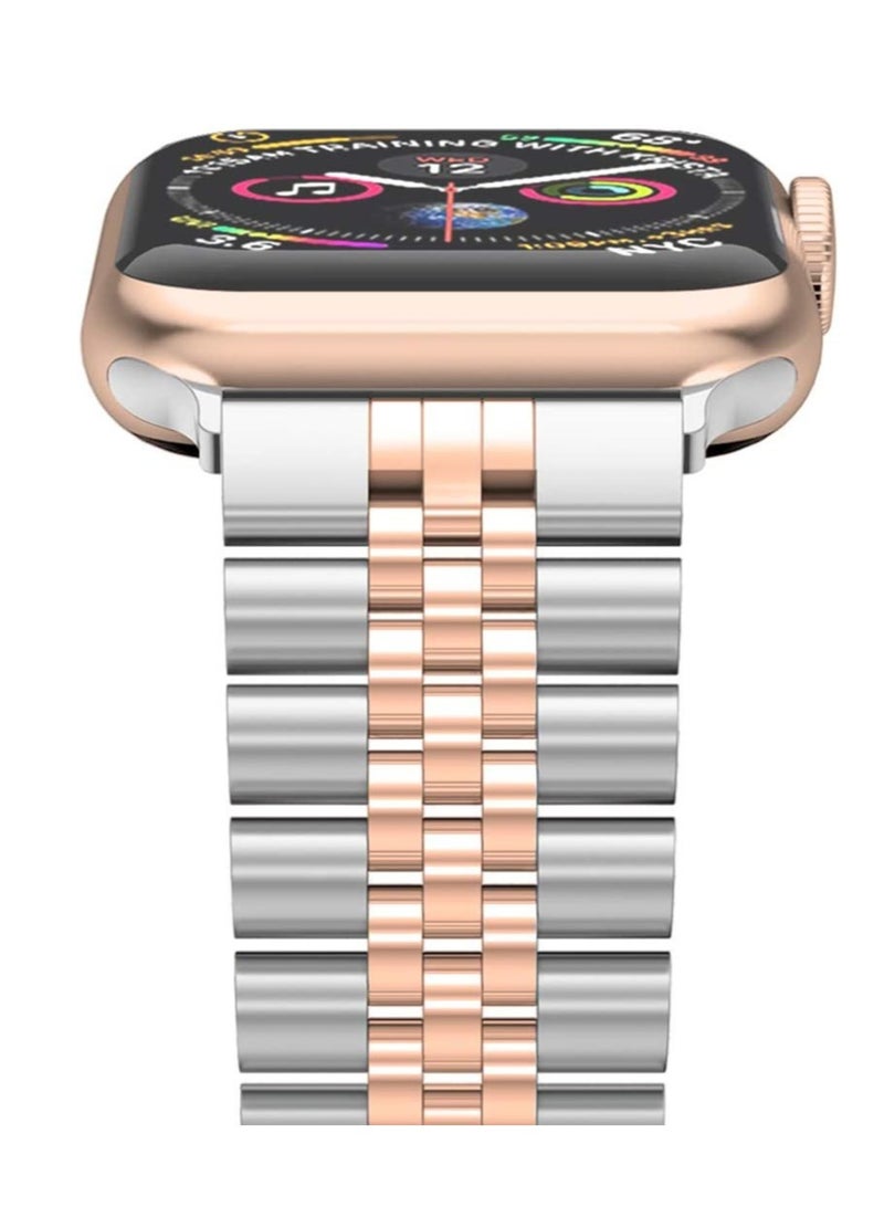 ELTRAZONE Compatible with Apple Watch Band 41mm 40mm 38mm, Stainless Steel Heavy Band with Butterfly Folding Clasp Link Bracelet for iWatch Series8/7/6/SE Series 5/4/3/Men Women ,Silver/Rose Gold - Image 3