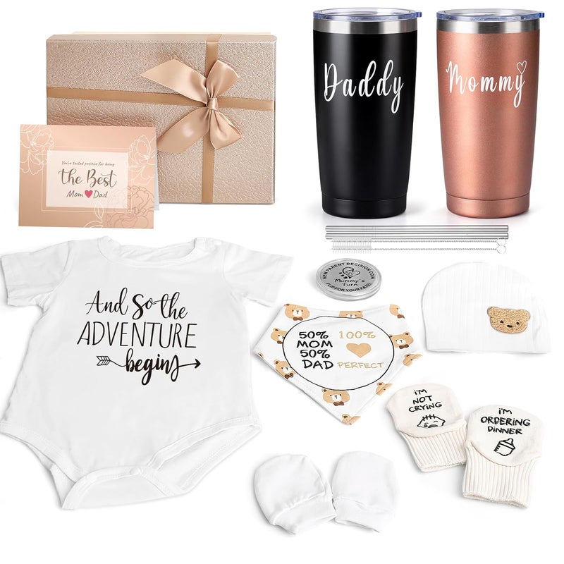 Suhctuptx New Mom Gifts for Women 9 Pcs Best Pregnancy Gifts Basket for New Parents Gender Reveal Ideas Gift Set for First Time Mom Dad Expecting Parents to Be Gender Reveal Baby Shower Newborn - Image 1
