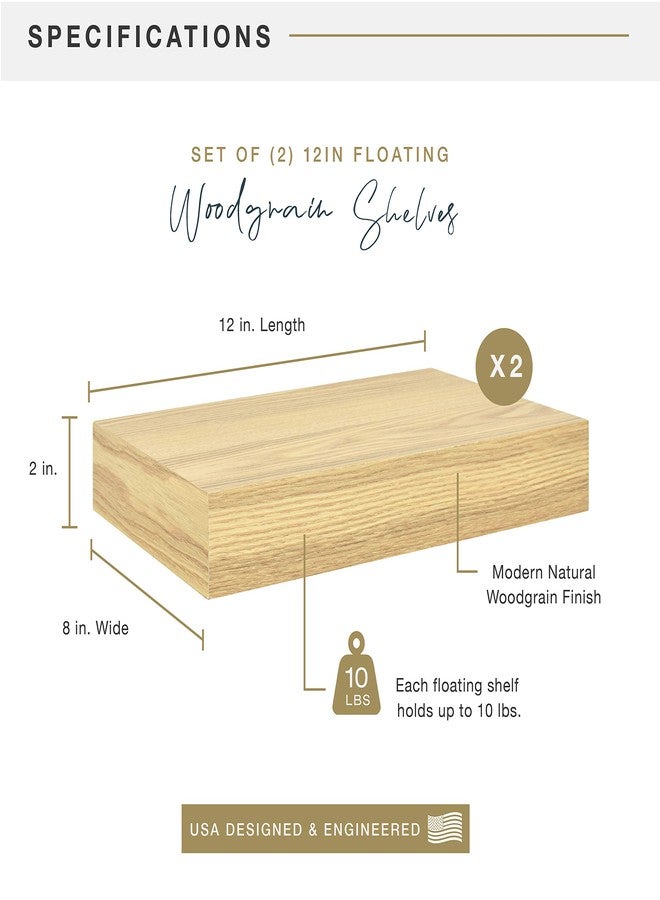 MCS Natural Woodgrain Floating Shelves, 12 Inch x 8 Inch, Set of 2, 12 x 8 - Image 3