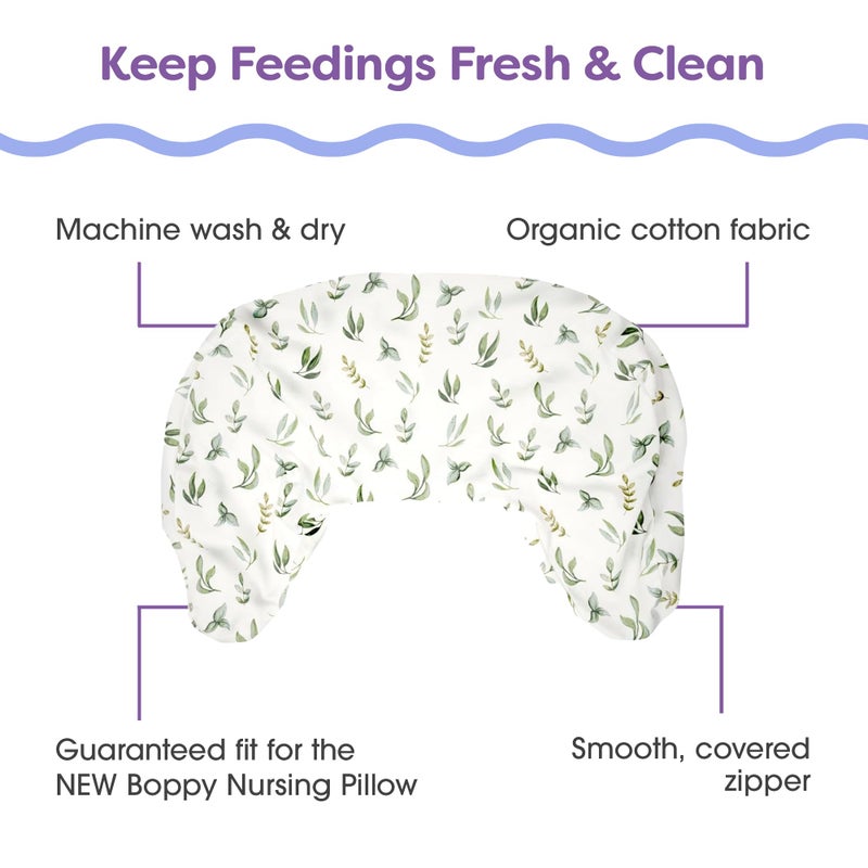 Boppy Nursing Pillow Cover, Organic Green Leaves, Single Cover, Easy-On Slipcover with Gentle 100% Organic Cotton Fabric for The Redesigned Nursing Pillow - Image 3