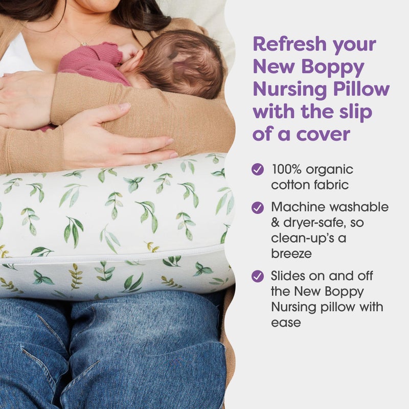 Boppy Nursing Pillow Cover, Organic Green Leaves, Single Cover, Easy-On Slipcover with Gentle 100% Organic Cotton Fabric for The Redesigned Nursing Pillow - Image 2