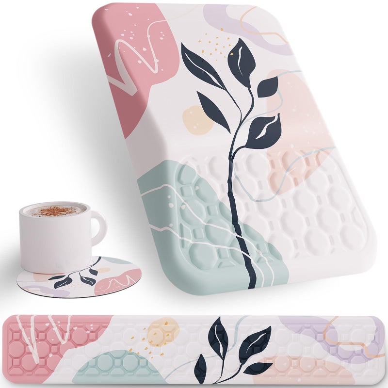 Ospelelf Mouse Pad with Wrist Rest and Keyboard Wrist Rest, Ergonomic Gel Wrist Rest for Computer, Office, Gaming, Pink - Image 1
