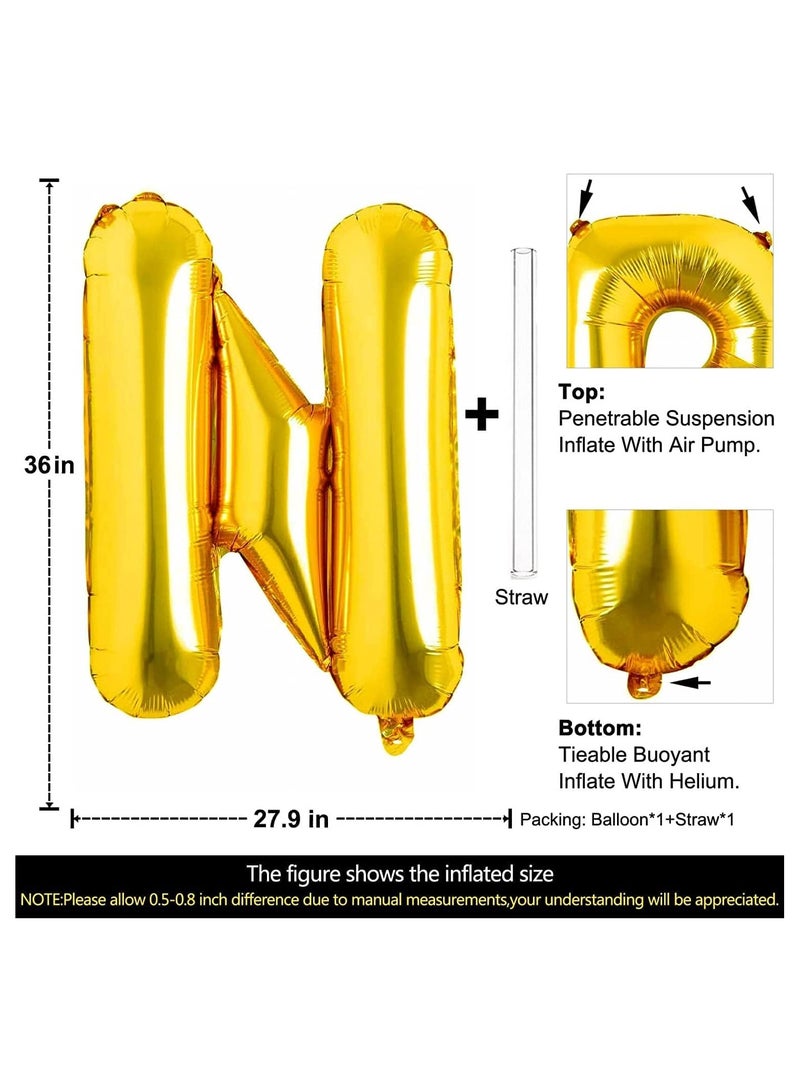 Goldedge 32 Inch Giant Gold  Letter N Foil Helium Balloons Big Single Mylar Balloon Birthday Party Decoration Supply Baby Shower (Gold N) - Image 2