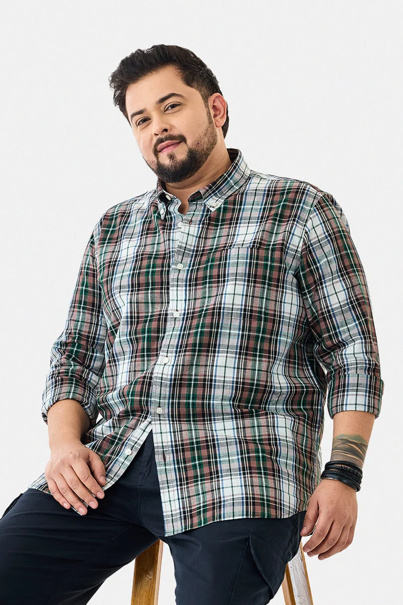 SNITCH قميص كاروهات مقاس كبير من مزيج الكتان