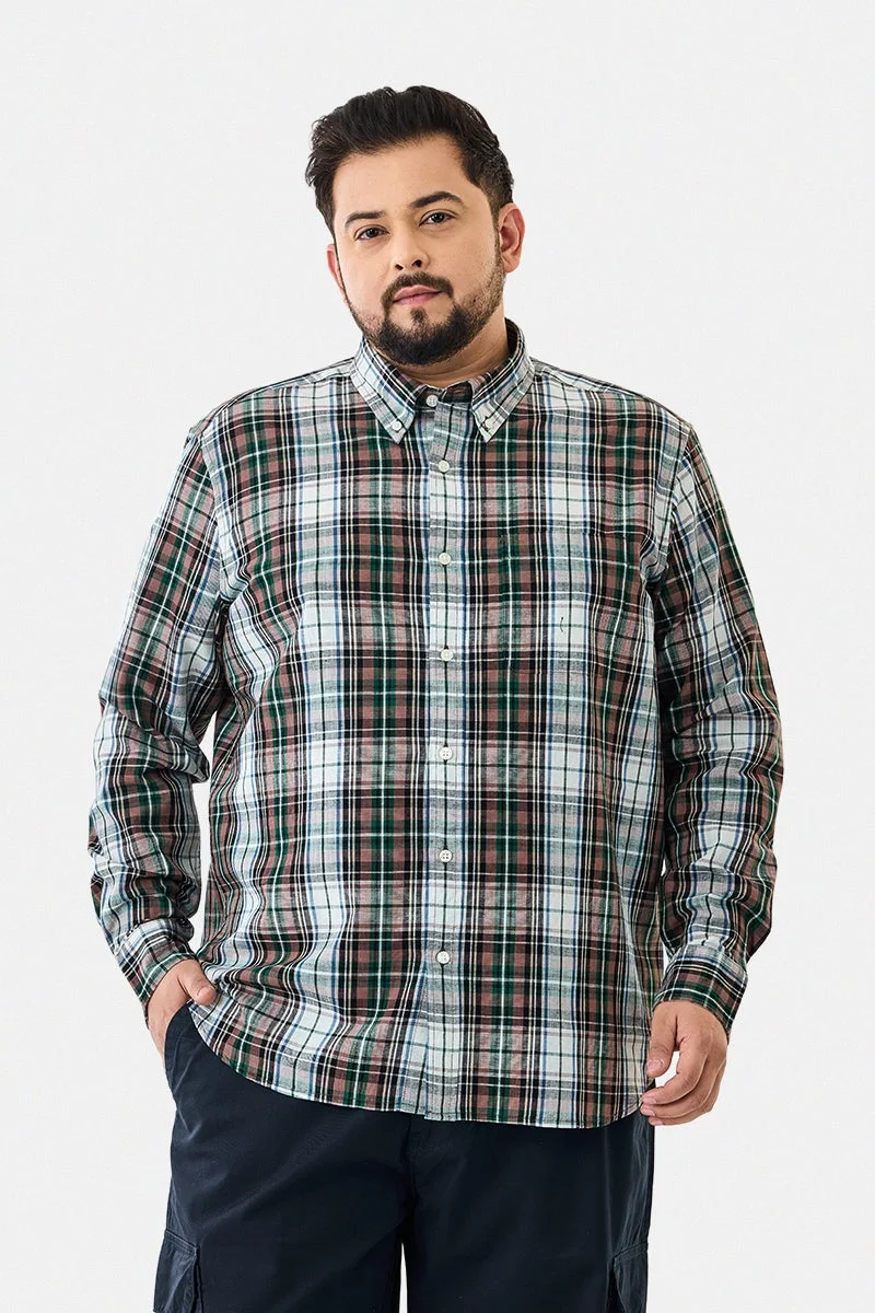 سنيتش قميص كاروهات مقاس كبير من مزيج الكتان