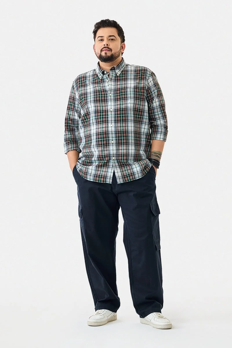 سنيتش قميص كاروهات مقاس كبير من مزيج الكتان