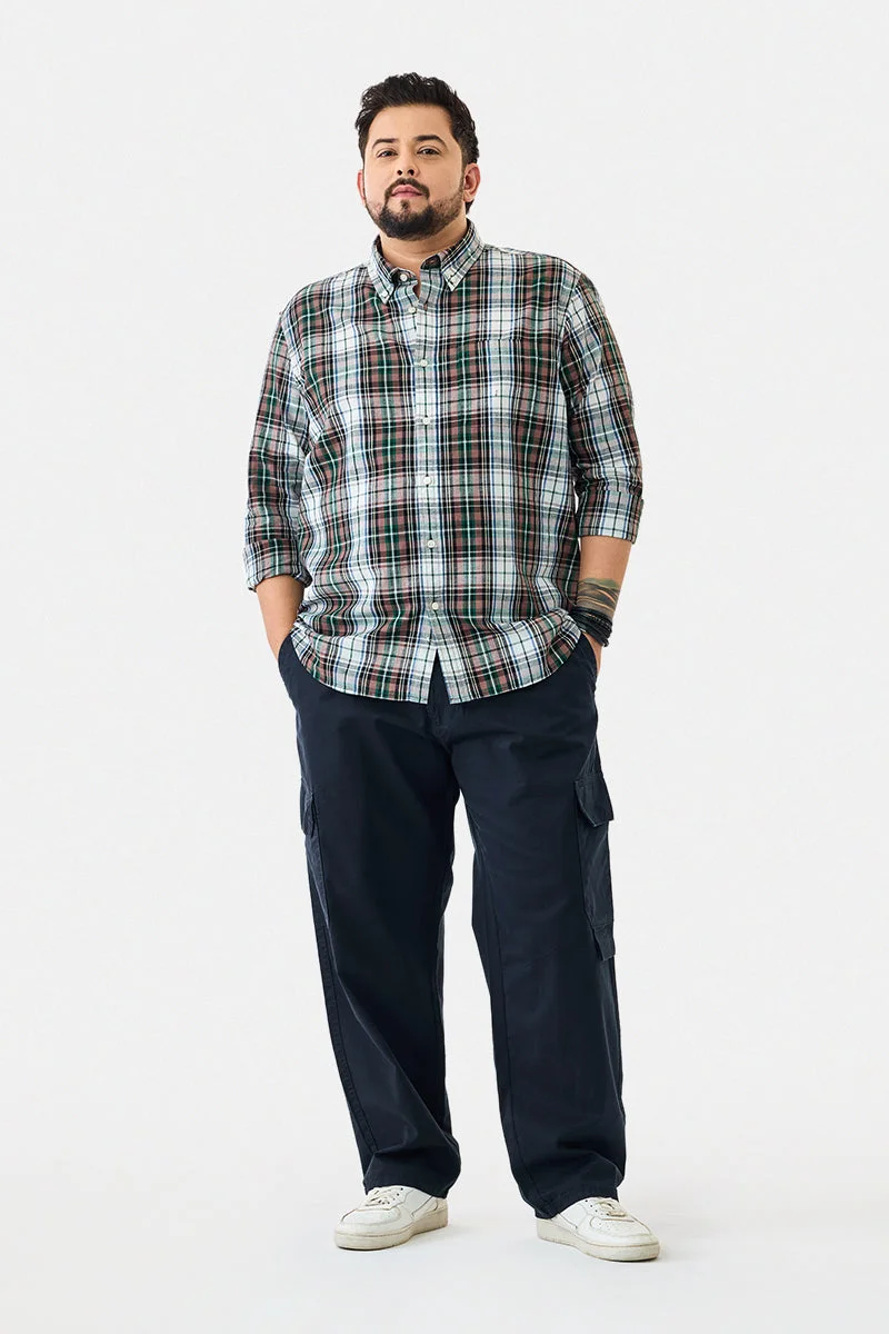 SNITCH Linen Blend Plaid Plus Size Shirt