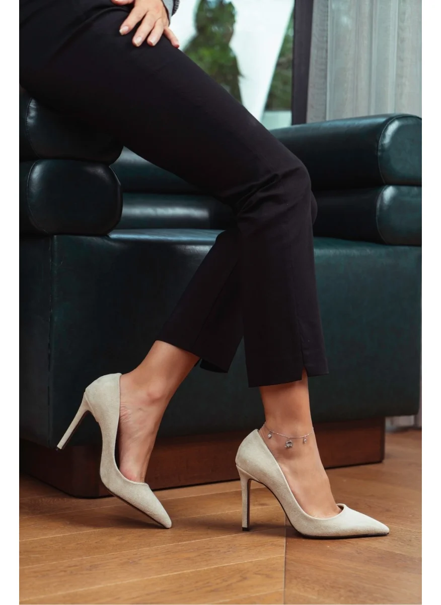 Nişantaşı Shoes Vanessa Beige Suede Pointed Toe Women's Stiletto
