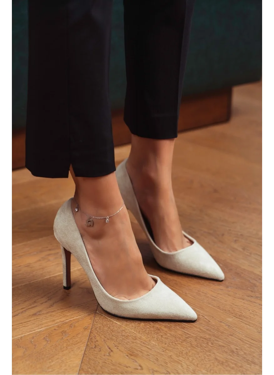 Nişantaşı Shoes Vanessa Beige Suede Pointed Toe Women's Stiletto