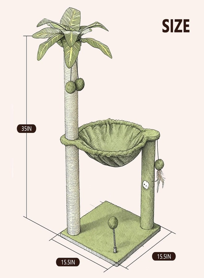 MECOOL Cat Tree for Indoor Cats 35" Tall Cat Scratching Post with Large Cat Hammcok and Hanging Ball Toys Plant Green - Image 5