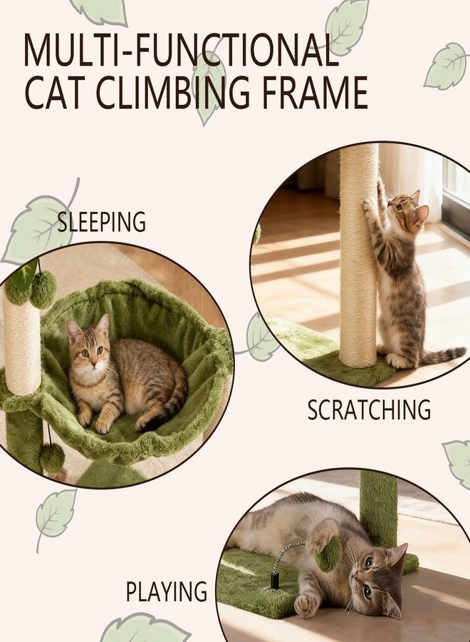MECOOL Cat Tree for Indoor Cats 35" Tall Cat Scratching Post with Large Cat Hammcok and Hanging Ball Toys Plant Green - Image 2