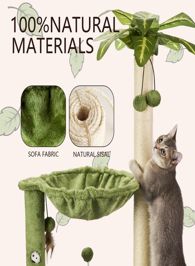 MECOOL Cat Tree for Indoor Cats 35" Tall Cat Scratching Post with Large Cat Hammcok and Hanging Ball Toys Plant Green - Image 3