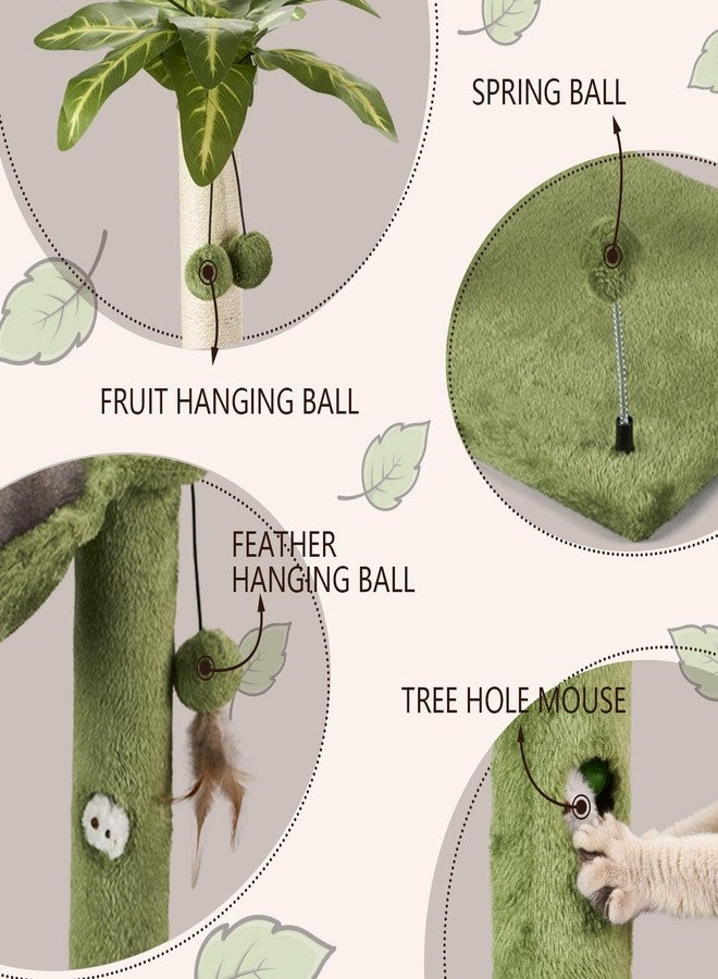 MECOOL Cat Tree for Indoor Cats 35" Tall Cat Scratching Post with Large Cat Hammcok and Hanging Ball Toys Plant Green - Image 4