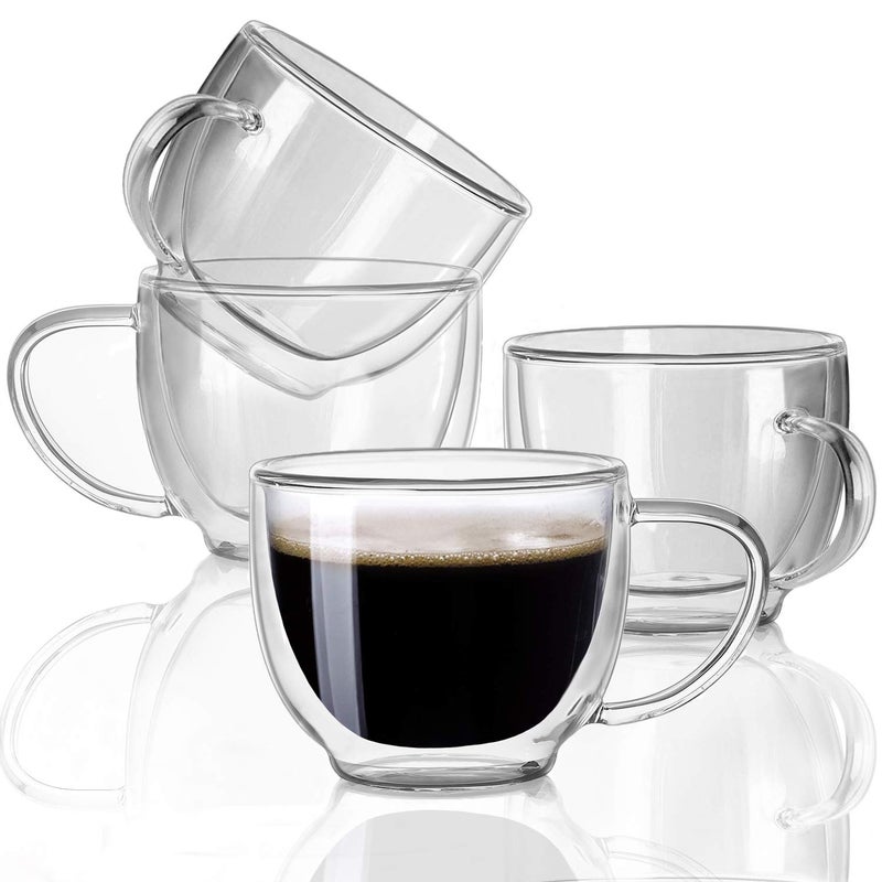BNUNWISH Double Wall Glass Expresso Coffee Mugs Set Of 4 7 OZ  200 ML Insulted Clear Cappuccino Coffee Mugs Tea Cups
