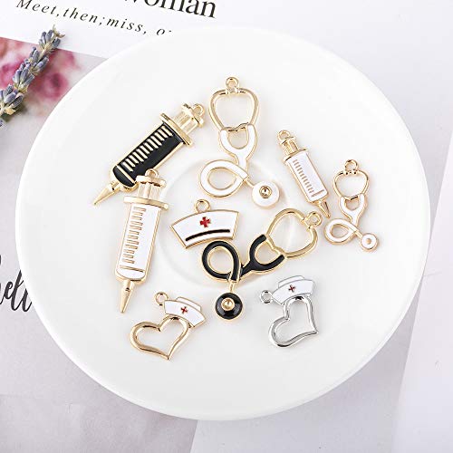 YEYULIN 36pcs Craft Supplies Enamel Alloy Medical Nurse Charms Pendant Set DNA Stethoscope Syringe Nurse Cap Hat Charms for Jewelry Making Crafting Findings Accessory for DIY Necklace Bracelet - Image 2
