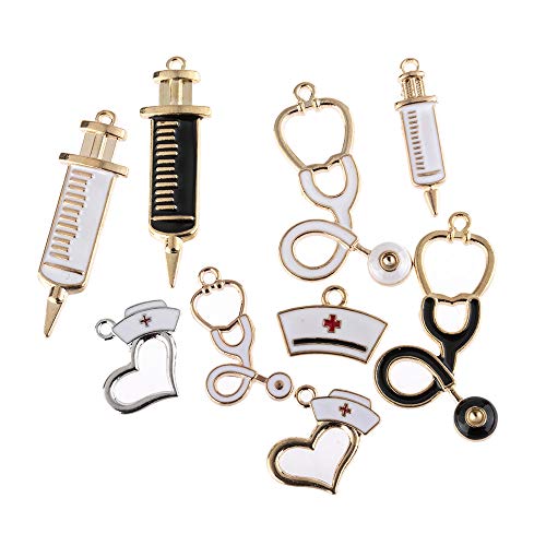 YEYULIN 36pcs Craft Supplies Enamel Alloy Medical Nurse Charms Pendant Set DNA Stethoscope Syringe Nurse Cap Hat Charms for Jewelry Making Crafting Findings Accessory for DIY Necklace Bracelet - Image 1