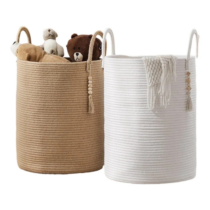 Y&D Handmade Large Cotton Rope Storage Basket with Lid & Handles, Woven Laundry Hamper for Home Appliances & Daily Use - Image 2