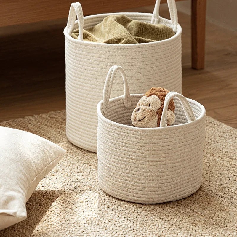 Y&D Handmade Large Cotton Rope Storage Basket with Lid & Handles, Woven Laundry Hamper for Home Appliances & Daily Use - Image 5