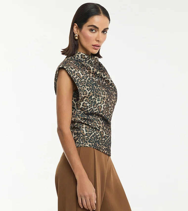بي سي بي جي BCBG DRAPED NECK SHORT SLEEVES POLYTWILL BLOUSE