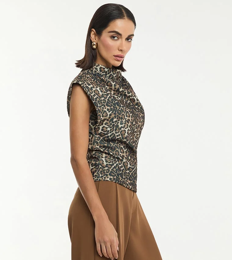 بي سي بي جي BCBG DRAPED NECK SHORT SLEEVES POLYTWILL BLOUSE