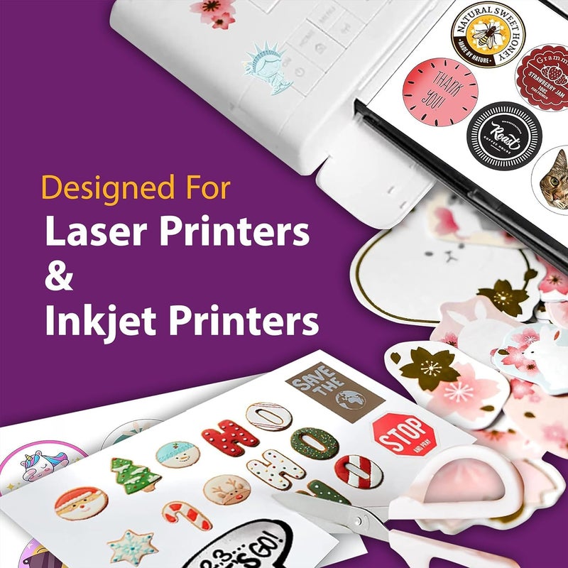 HADI A4 White Matte Vinyl Sticker Paper-Printable 20 Sheets Self Adhesive Labels- WaterProof, Premium Vinyl Sticker, Brilliant Color-Digital Label- Multi use A4 size -Tear Resistant-Inkjet & Laser Printer - Image 5