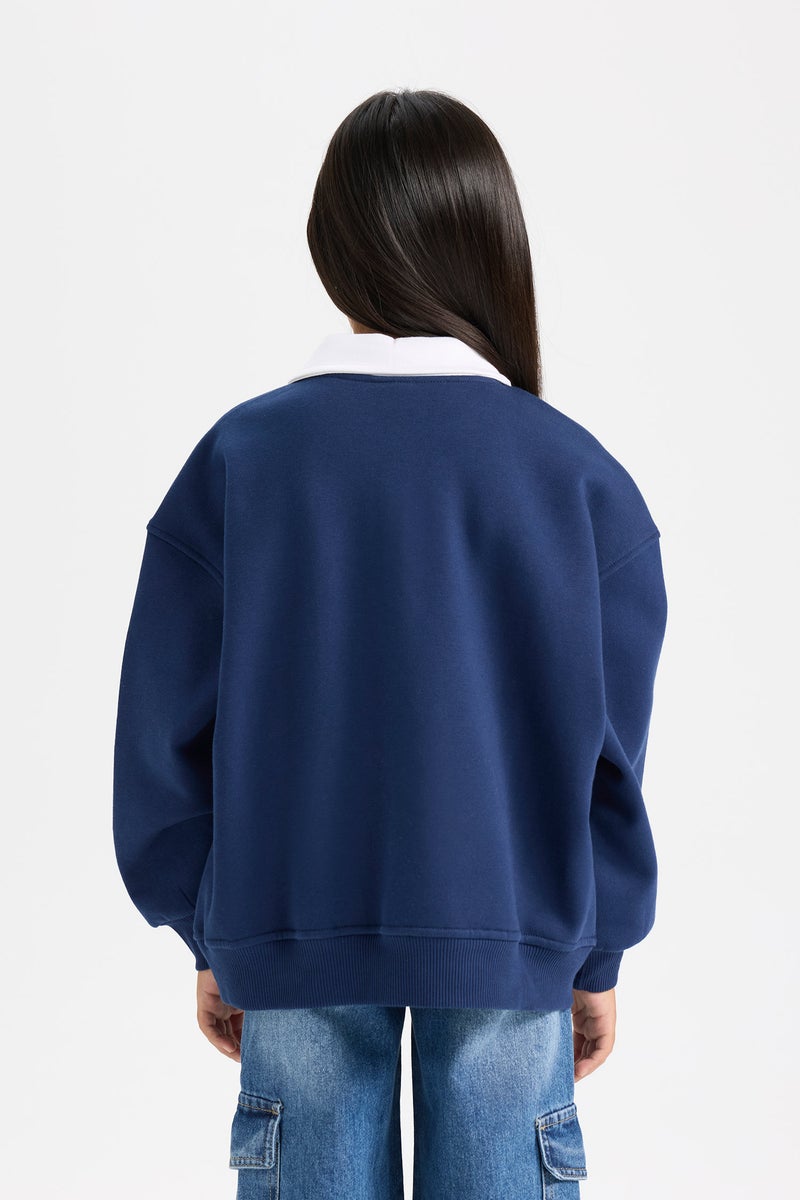 DeFacto Girl Oversize Fit Polo Neck Printed Thick Sweatshirt - Image 4