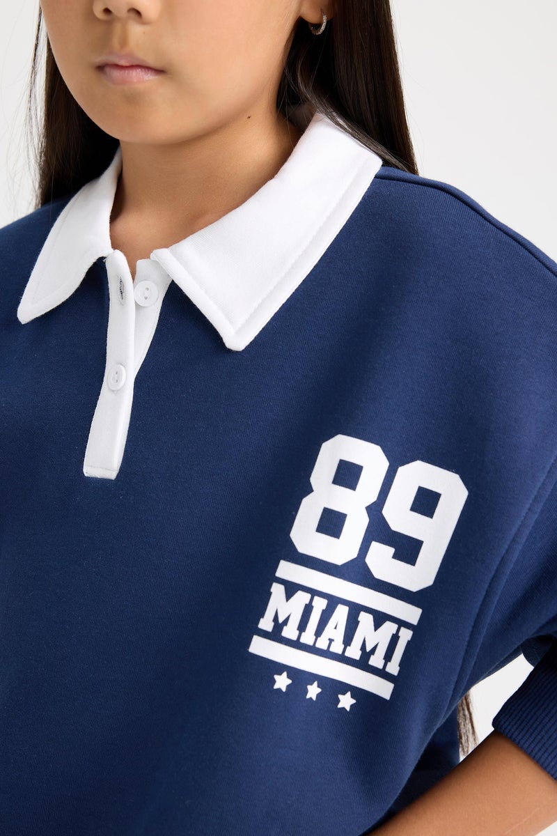DeFacto Girl Oversize Fit Polo Neck Printed Thick Sweatshirt - Image 2