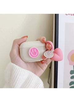 For AirPods 4 Headphone Set Cartoon Diy Doll Pendant Apple 1/2 Generation/pro2 Bluetooth Soft Case Bracelet-Color:Beige Soft Shell + Pendant-pink Smiley Face-Model:Airpods 4 (protective Case)