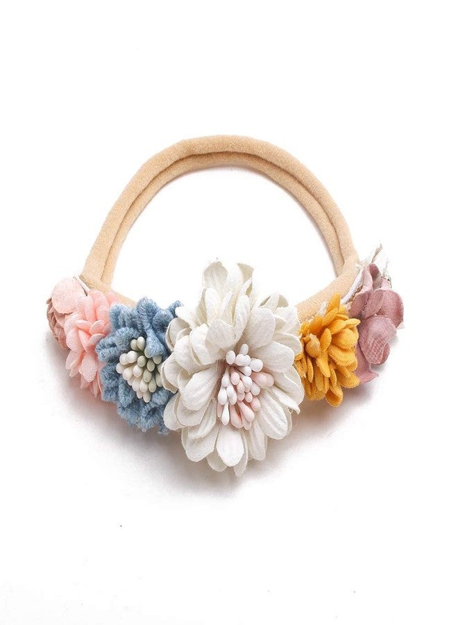BAKEFY - 3 Pcs Baby Flower Headbands Baby Girls Nylon Headbands Soft Hairbands Hair Accessories for Newborn Infant Toddler Kids（Beige Pink marron ） - Image 1