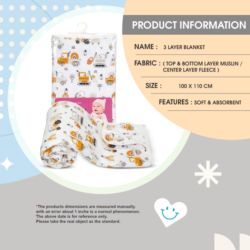 Mee Mee 2-in-1 Super Soft Baby Blanket & Wrapper | Cozy 3 Layer Blanket with Comfortable Muslin & Fleece | with Attractive Transport Print (Assorted) for 0-2 Years (100X120 CM) - Image 4