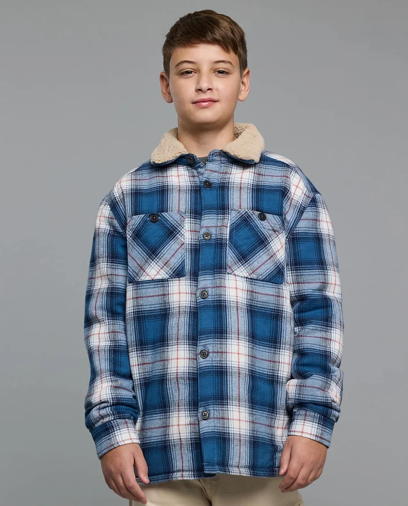 أر أند بي Plaid Jacket with Shirt Collar and Long Sleeves