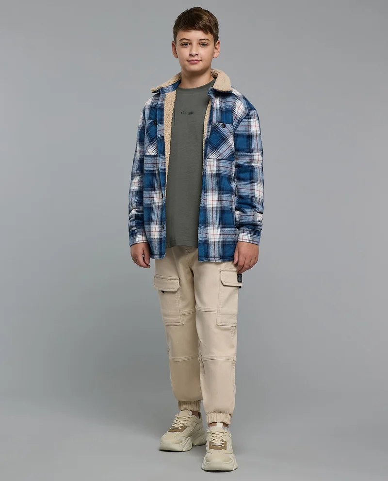 أر أند بي Plaid Jacket with Shirt Collar and Long Sleeves