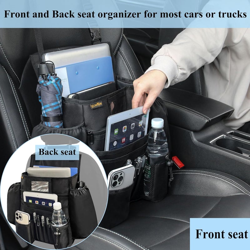 ECWKVN Car Front Seat Organizer - Car File Organizer, Passenger Seat Storage Bag Law Enforcement - Vehicle Storage with Dedicated Laptop Tablet Holder Cup Holder, Black - Image 4