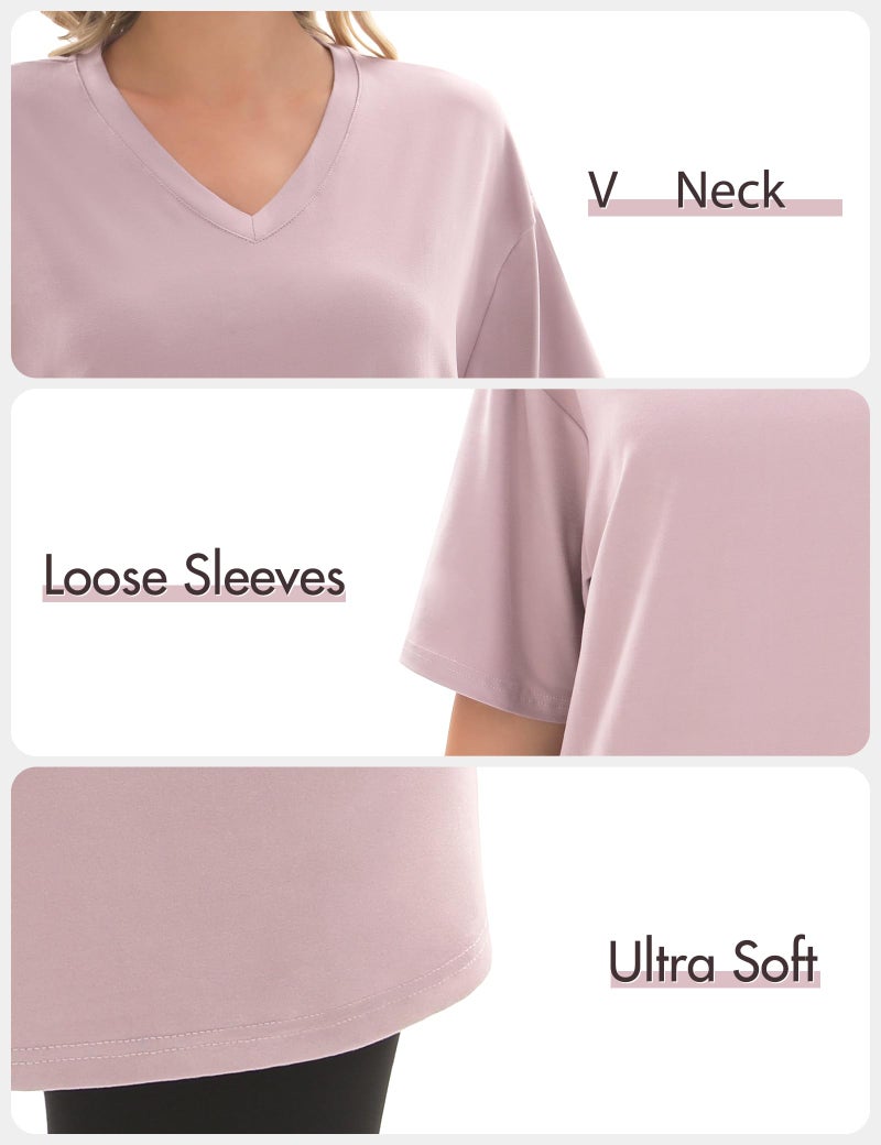 Kinglaman 4 Pack Oversized TShirts for Women, Short Sleeve Drop shoulders Plus Size Baggy Dry Fit T Shirts Tops Tees for Casual or Athletic 1 Black 1 White 1 Dark Pink 1 Khaki 3X-Large - Image 5