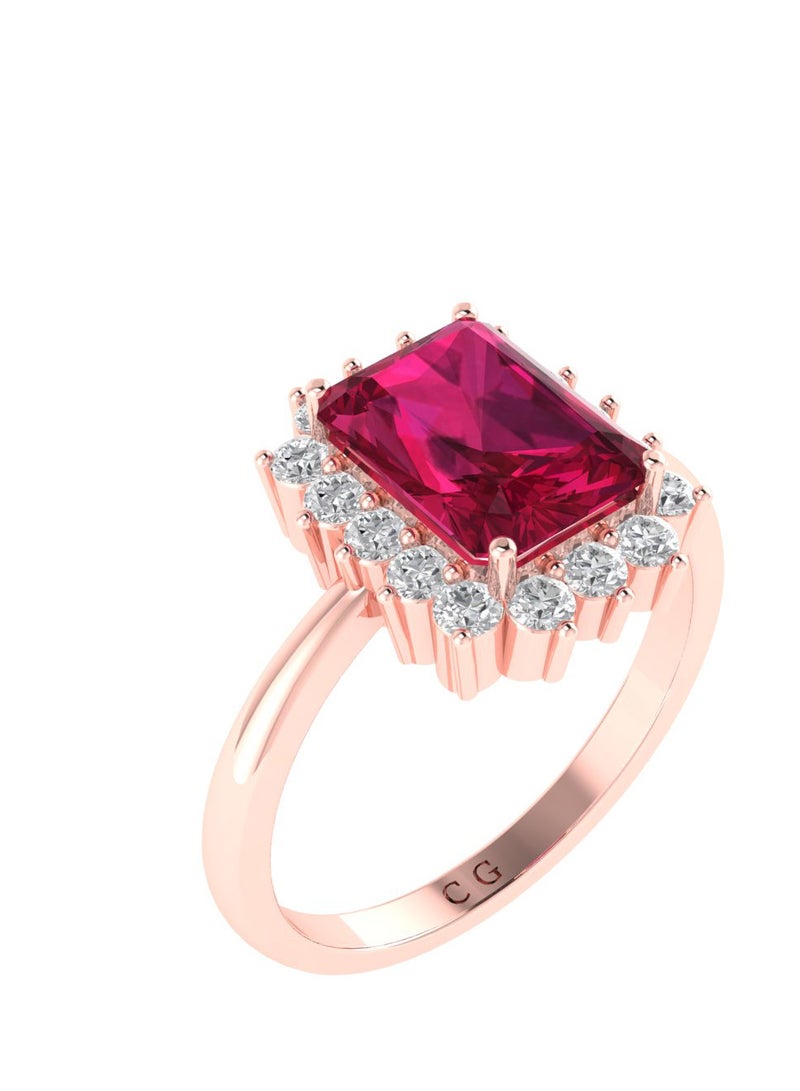 Capri Gold Diana Emerald-Cut Ruby and Sparkling Diamond Ring in 18K Rose Gold  - Image 2