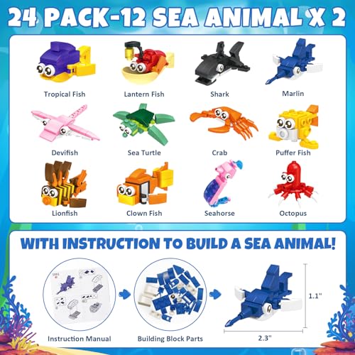 Partylamb 24 Packs Sea Animal Building Blocks Easter Gifts for Kids Teens Boys Girls Easter Egg Fillers Goodie Bag Stuffers Exchange Gifts Classroom Party Favors Class Prizes Birthday Gifts Ages 6 - Image 5