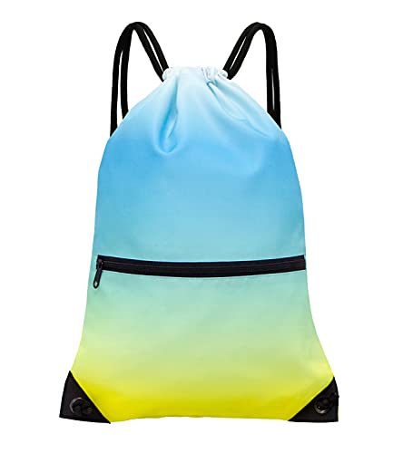 HOLYLUCK Drawstring Backpack Bag Sport Gym Sackpack (gradient yellow blue) - Image 1