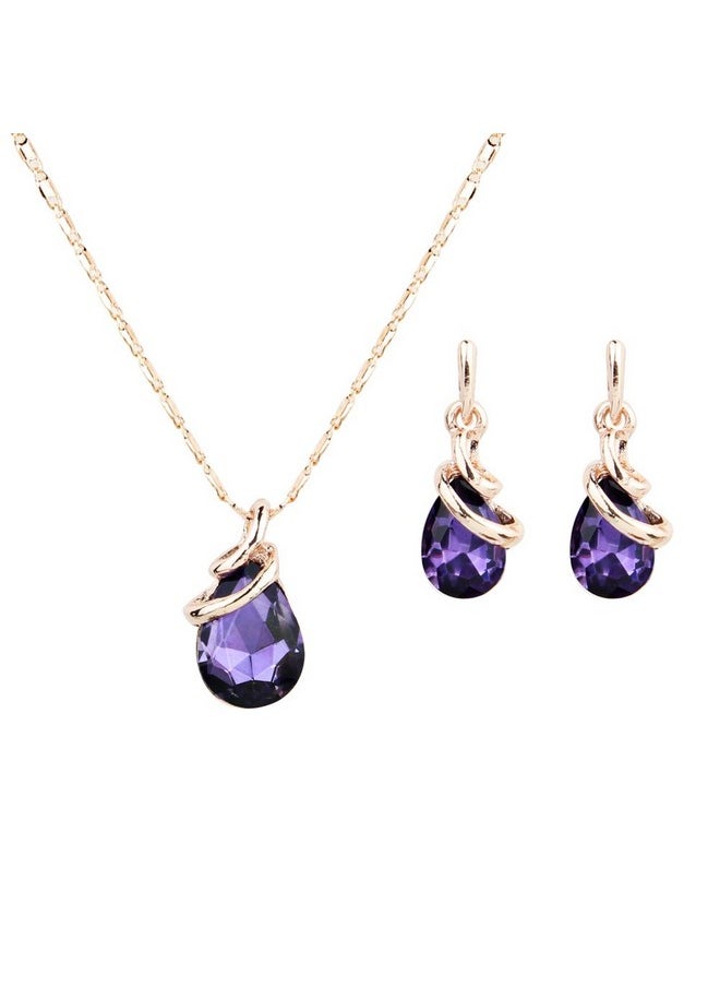 COLORFUL BLING Rose Gold Teardrop Infinity Pendant Necklace Dangle Earring Bridal Pearl Jewelry Sets Purple  - Image 1