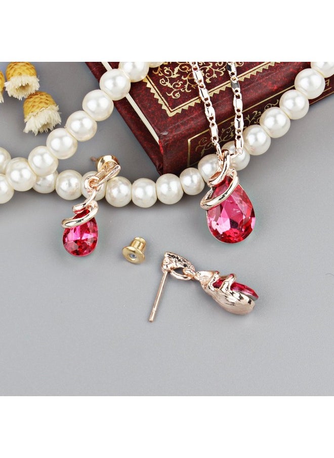 COLORFUL BLING Rose Gold Teardrop Infinity Pendant Necklace Dangle Earring Bridal Pearl Jewelry Sets Purple  - Image 3