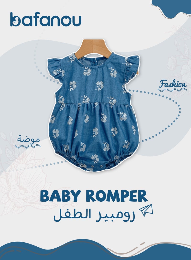Bafanou Bafanou Baby Girls Denim Playsuit Newborn Cartoon Printed Sleeveless Romper Infant Girls Jumpsuit Clothing  - Image 1
