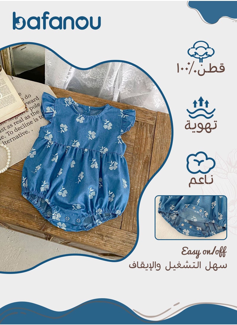 Bafanou Bafanou Baby Girls Denim Playsuit Newborn Cartoon Printed Sleeveless Romper Infant Girls Jumpsuit Clothing  - Image 2