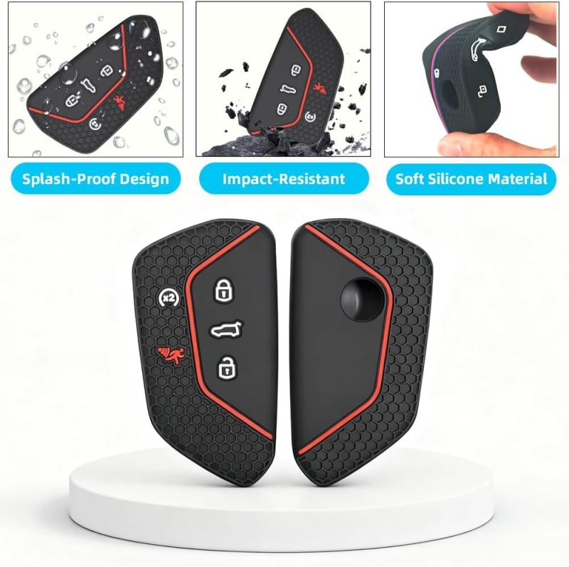 VW Key Fob Cover: 5-Button Black Tpu, 360° Full Protection, 2-Pack - Perfect Fit For Specific Vw Models, Key Fob Protector For Vw Id.4 Atlas Golf Gti Teramont Cross Sport Owners - Image 3