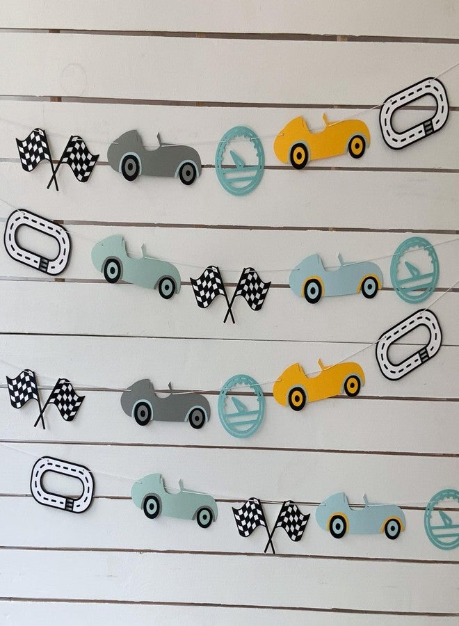 Pinfliers Car Theme Paper Bunting, A Set of 10 Pieces, Blue, Grey, Mint, Yellow, 62.5 inches in Length - Image 1