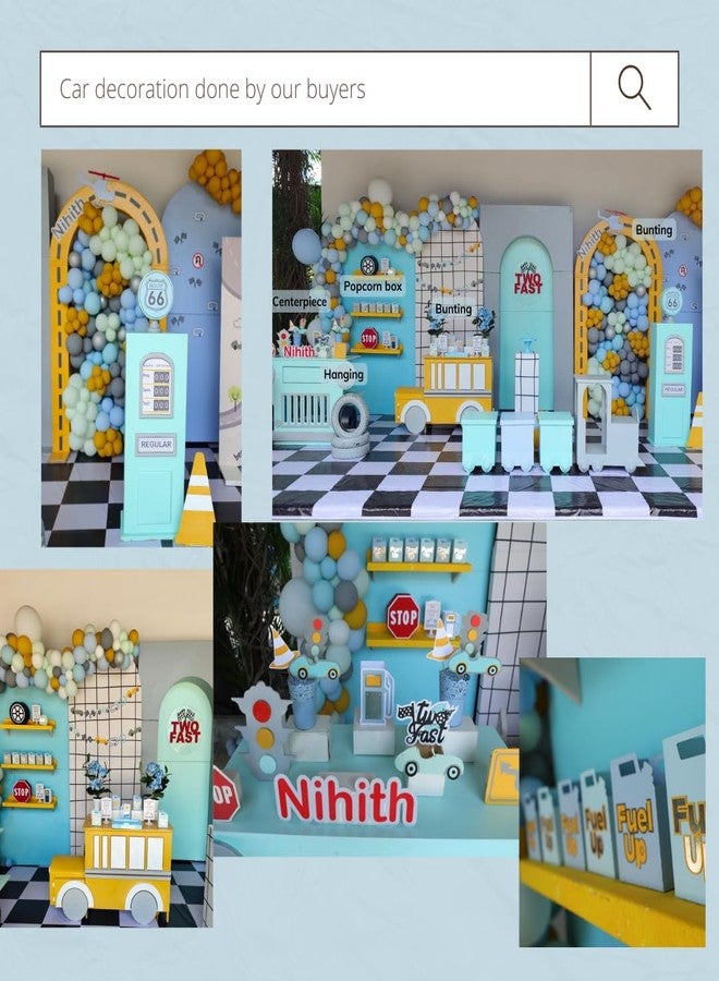Pinfliers Car Theme Paper Bunting, A Set of 10 Pieces, Blue, Grey, Mint, Yellow, 62.5 inches in Length - Image 3