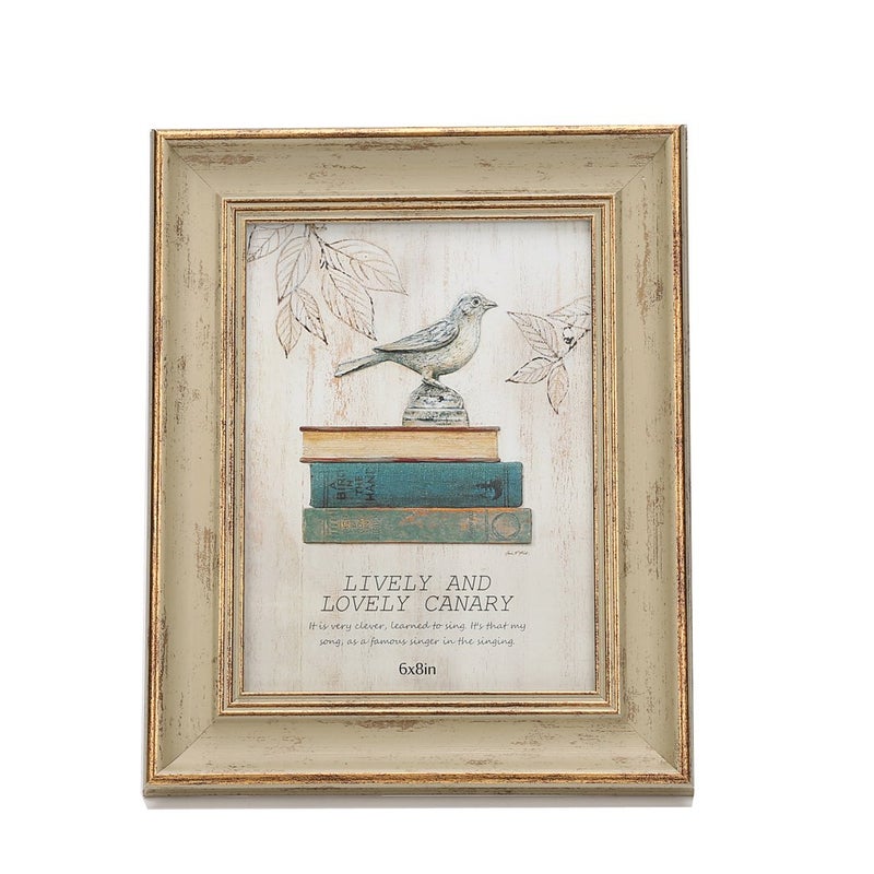 Zhenzan Frames 6x8 Inches Vintage Feel Rustic Picture Frame for Tabletop or Wall Hanging with Glass Front (6x8, Khaki) - Image 1